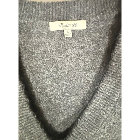 Madewell Wool Alpaca Blend Polka Dot Bartlett Coziest Yarn V-Neck Sweater Sz L - Picture 3 of 5